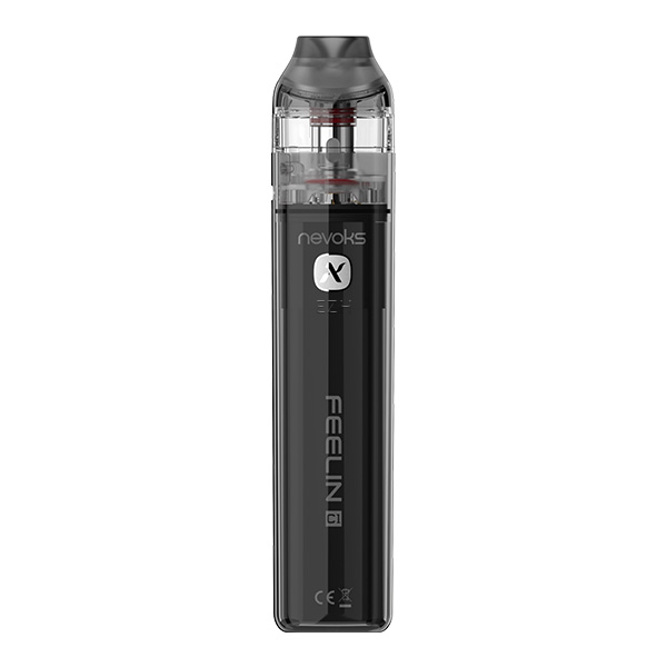 Nevoks Feelin C1 Pod Kit E-Zigarette in Schwarz, schlanker Stabakku mit transparentem Pod oben, Frontansicht