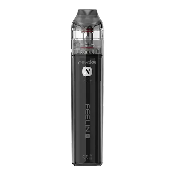 nevoks-feelin-c1-pod-kit-3.jpg Nevoks Feelin C1 Pod Kit E-Zigarette in Schwarz, schlanker Stabakku mit transparentem Pod oben, Frontansicht