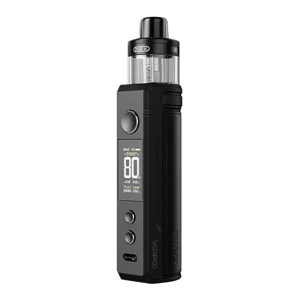 VooPoo Drag X2 Pod Kit E-Zigarette in mattem Schwarz mit OLED-Display und Pod-Tank, Frontansicht