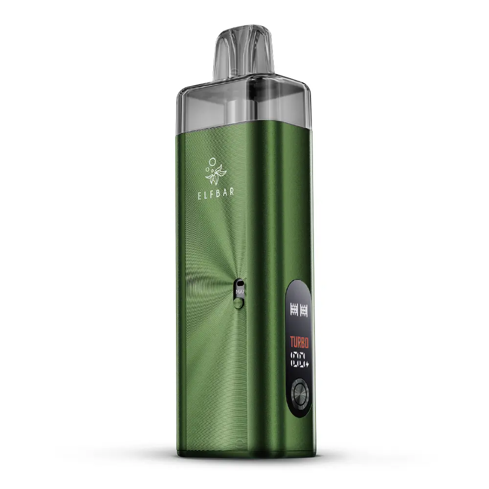 Elfbar ELFX Mega Kit in Grün – schlanker Pod-System-Akkuträger mit transparentem Pod und Display
