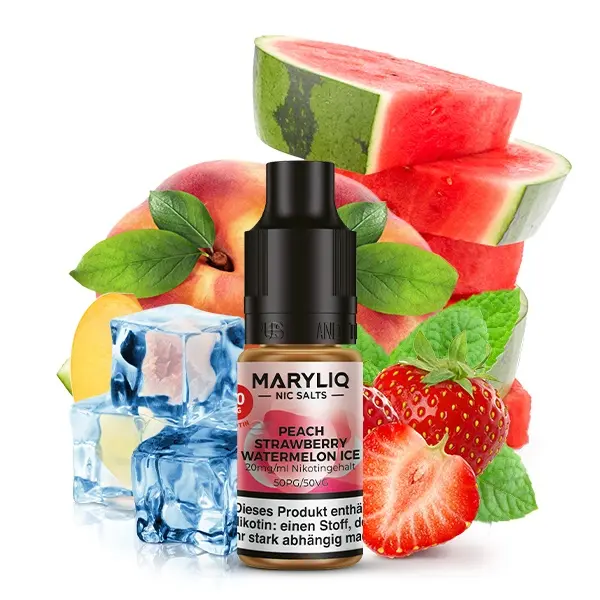 Elfbar Maryliq Peach Strawberry Watermelon Ice 10ml Nikotinsalz-Liquid – Flasche mit Erdbeere, Wassermelone und Eis