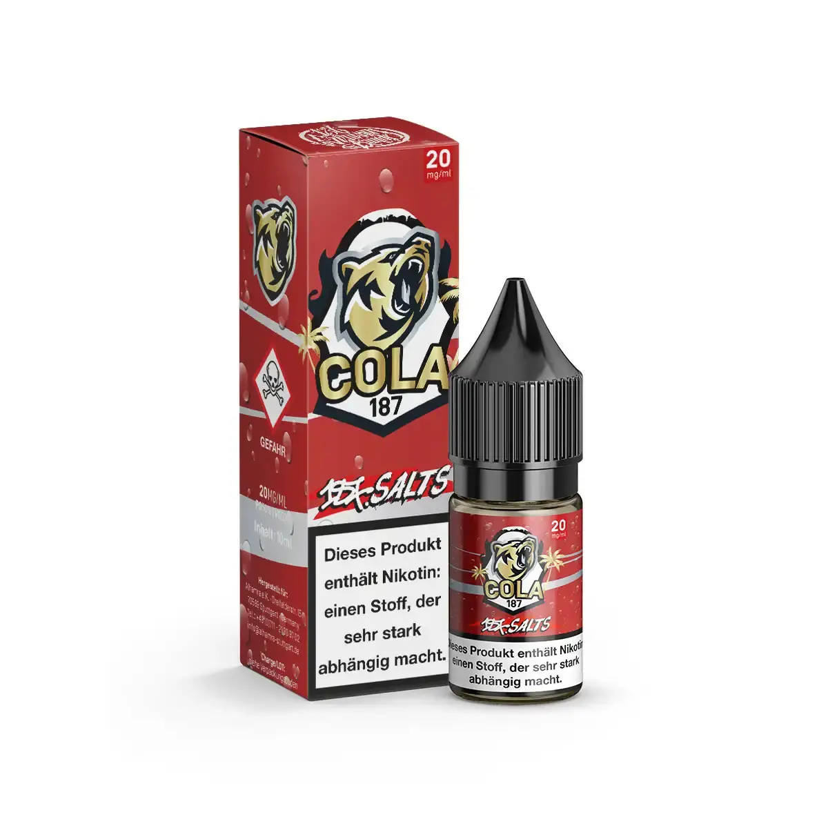 187 Strassenbande Cola 187 Nikotinsalz-Liquid 10ml – rote Schachtel und Flasche, 20mg