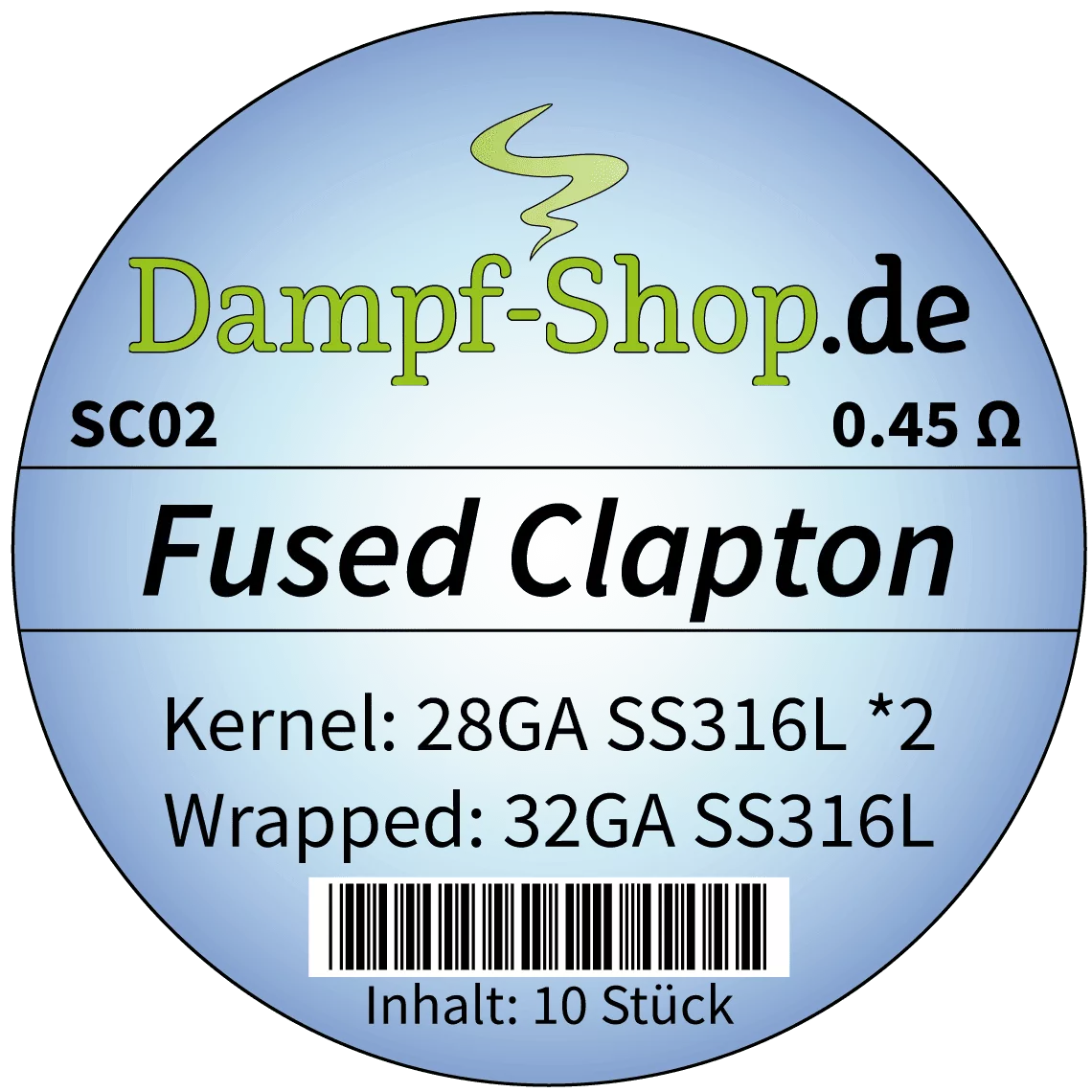SC02 - 10x SS316L Fused Clapton - (0.32 mm*2 + 0.20 mm) - 0.45 Ohm