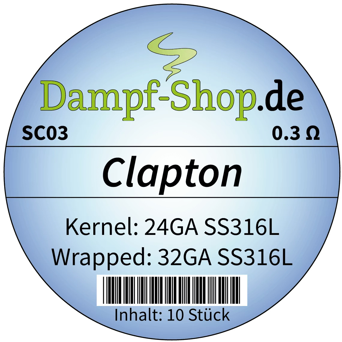 SC03 - 10x SS316L Clapton - 0.51 mm + 0.20 mm - 0.3 Ohm