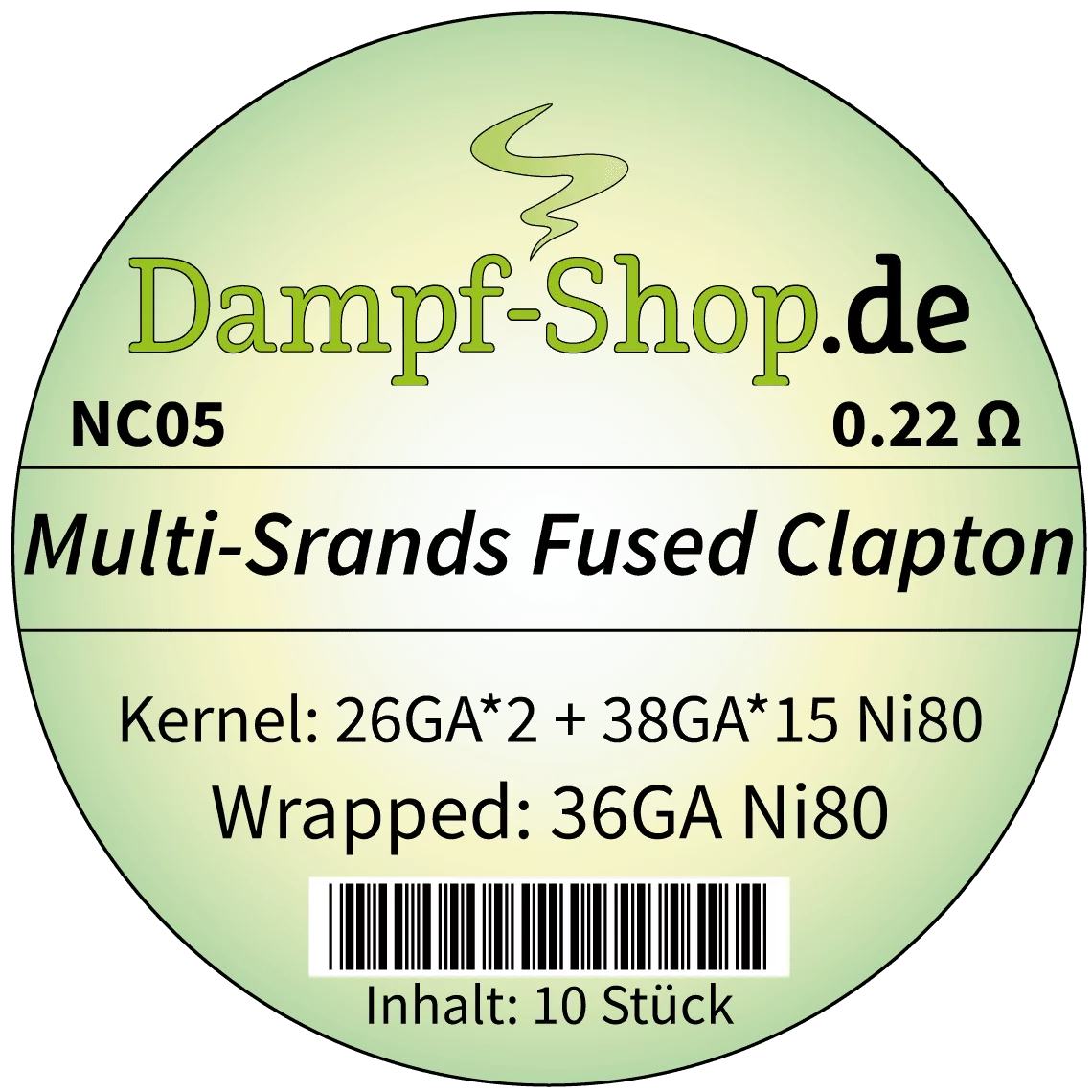 NC05 - 10x Ni80 Multi-Srands Fused Clapton - [(0.40 mm *2 + 0.10 mm*15) + 0.12 mm) - 0.22 Ohm