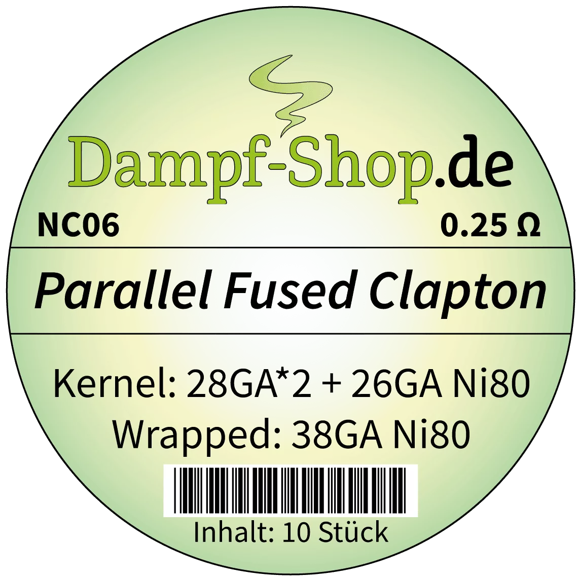 NC06 - 10x Ni80 Parallel Fused Clapton - (0.32 mm *2 + 0.40 mm) + 0.10 mm - 0.25 Ohm